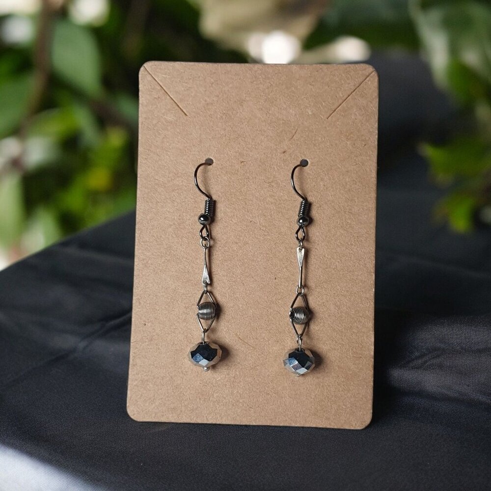 Handmade Silver Tone Dangle Earrings with Faceted Beads and hook Backs for Women